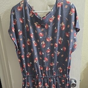 NEW LuLaRoe Blue Maxi Dress with Red Floral Print Size L